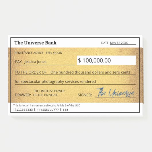 Blank Check Gold Wet van Attractie Manifestatie Post-it® Notes (Voorkant)