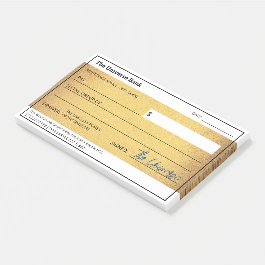 Blank Check Gold Wet van Attractie Overvloed Post-it® Notes (Schuin)