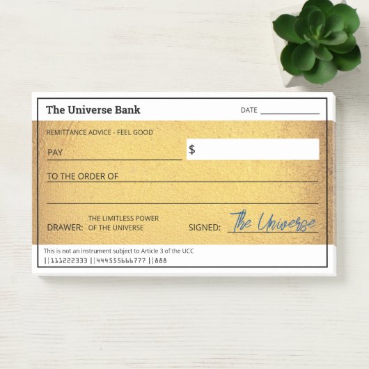 Blank Check Gold Wet van Attractie Overvloed Post-it® Notes (Kantoor)