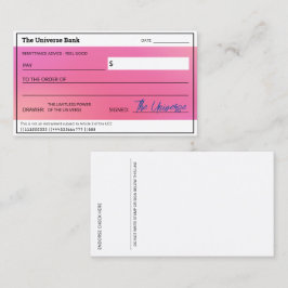 Blank Check Pink Aura Wet van aantrekkingskracht O Visitekaartje