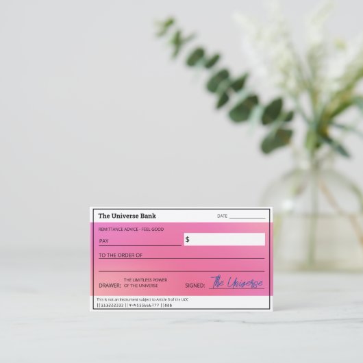 Blank Check Pink Aura Wet van aantrekkingskracht O Visitekaartje (Staand voorkant)