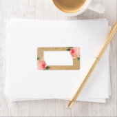 Blank Coral Peonie op Gold Glitter Adresetiketten Etiket (Insitu)