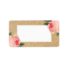 Blank Coral Peonie op Gold Glitter Adresetiketten Etiket