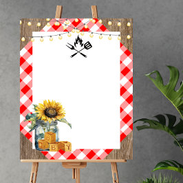 Blank Creëer Uw Eigen BBQ Baby shower Rood Plaid Poster