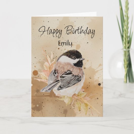 Blank Custom Name Birthday Chickadee Bird Nature Kaart (Voorkant)
