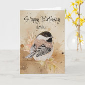 Blank Custom Name Birthday Chickadee Bird Nature Kaart (Gele Bloem)