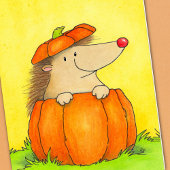Blank Cute Hedgehog in Pumpkin Fall  Kaart