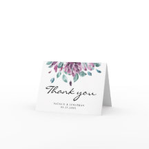 BLANK dank u bruiloft paarse waterverf bloemen