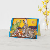 Blank Desert Wildlife Konijn Kwartel Sunrise Cactu Kaart (Gele Bloem)