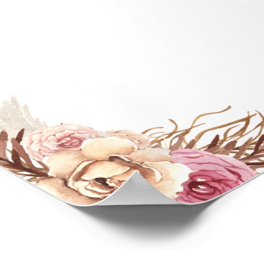 Blank DIY Modern Boho Dusty Roos Bloemen Poster (Hoek)