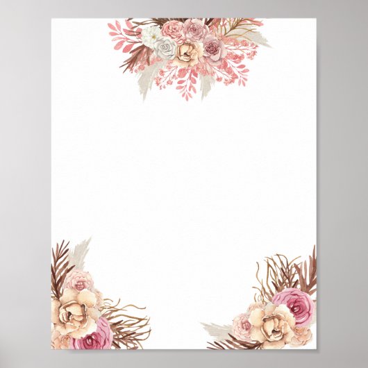 Blank DIY Modern Boho Dusty Roos Bloemen Poster (Voorkant)