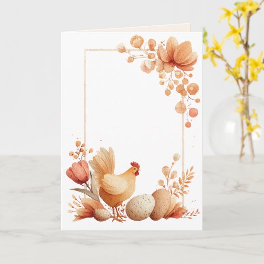 Blank Easter  Greeting Card with Chicken Kaart (Gele Bloem)