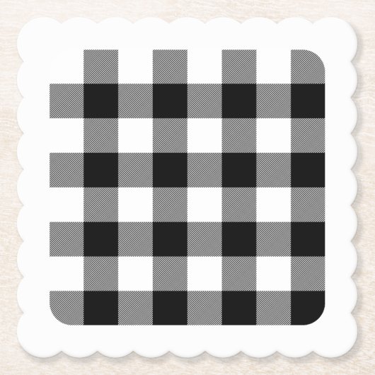 Blank Edge Wit en Zwart Buffalo Plaid Kartonnen Onderzetters (Voorkant)