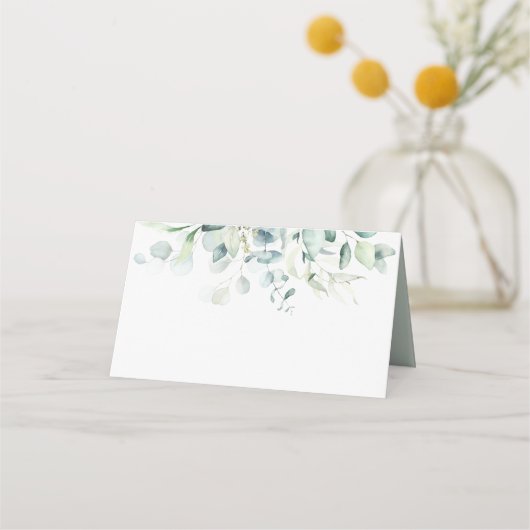 Blank Elegant Groen Bladblad Plaats Kaart Plaatskaartje (Voorkant)