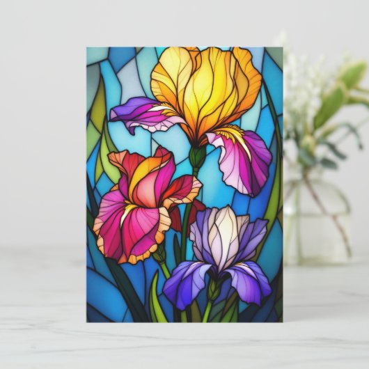 Blank Flat Greeting Card with Stain-Glass Iris  Feestdagenkaart (Staand voorkant)