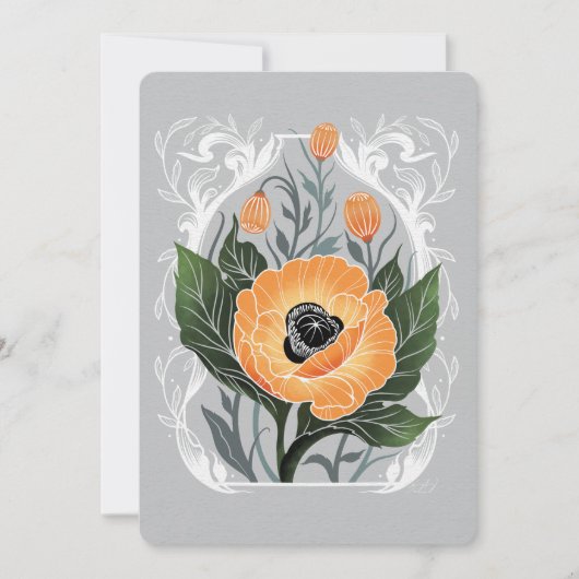 Blank Floral Note Kaart met Oranje klaprozen (Voorkant)