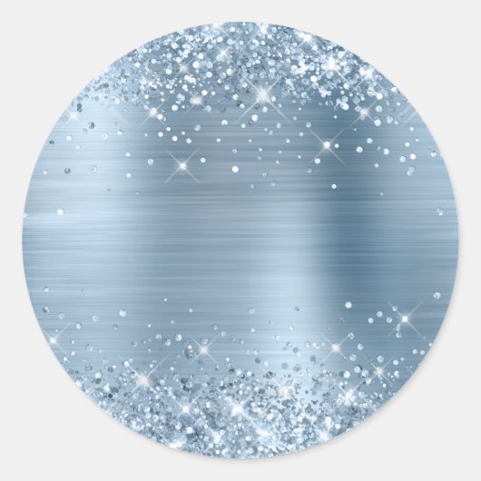 Blank Glittery Lichtblauw Metallic Folie Ronde Sticker (Voorkant)