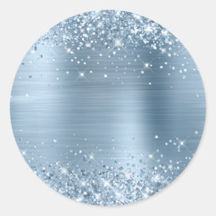 Blank Glittery Lichtblauw Metallic Folie Ronde Sticker
