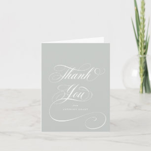Blank grijs groen Elegant Script Afstuderen Bedankkaart