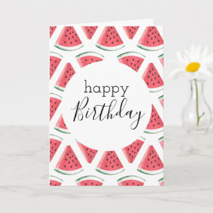 Blank Happy Birthday Watermelon Slice Pattern Pink Kaart
