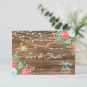 Blank - Hout, Lantaarn en Blauwgroen, Koraal Bloem Bedankkaart (Staand voorkant)