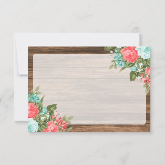 Blank - Hout, Lantaarn en Blauwgroen, Koraal Bloem Bedankkaart (Achterkant)