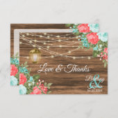 Blank - Hout, Lantaarn en Blauwgroen, Koraal Bloem Bedankkaart (Voorkant / Achterkant)