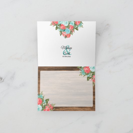 Blank - Hout, Lantaarn en Teal, Koraal Bloemmotief Bedankkaart (Binnen)