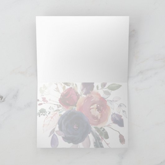 Blank in Elegant Boho Burgundy Navy Floral Bedankkaart (Binnen)