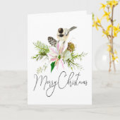 Blank kerstvierkant Bird Pointsettia Kaart (Gele Bloem)