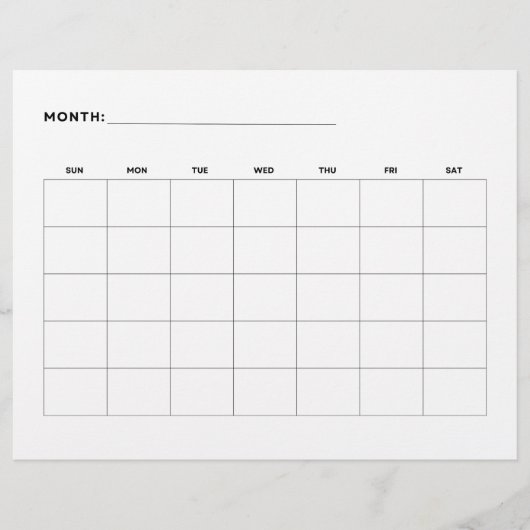 Blank Maandkalender Liggend 5 Weken 21,59 x 27,94  Flyer (Voorkant)