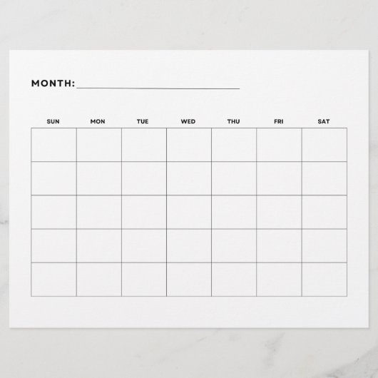 Blank Maandkalender Liggend 5 Weken 21,59 x 27,94  Flyer (Achterkant)