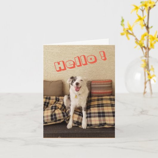 Blank Note Kaart Dog gezegde Hallo (Gele Bloem)