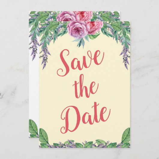 Blank Paarse Bloemen Waterverf Save the Date Alt Kaart (Voorkant / Achterkant)