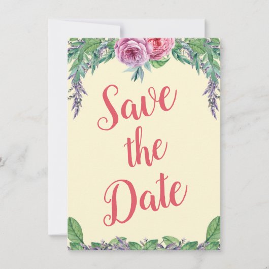 Blank Paarse Bloemen Waterverf Save the Date Alt Kaart (Voorkant)