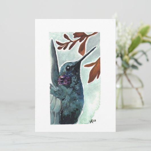 Blank - Paarse keel kolibrie Waterverf Bedankkaart (Staand voorkant)