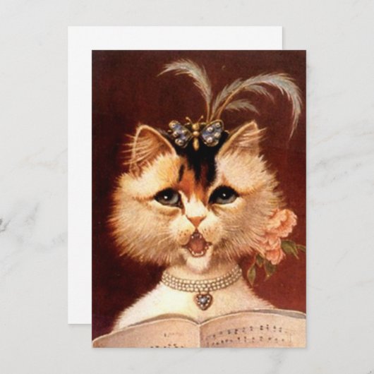 Blank Party Invitation  Parlor Cat Singing Kaart (Voorkant / Achterkant)