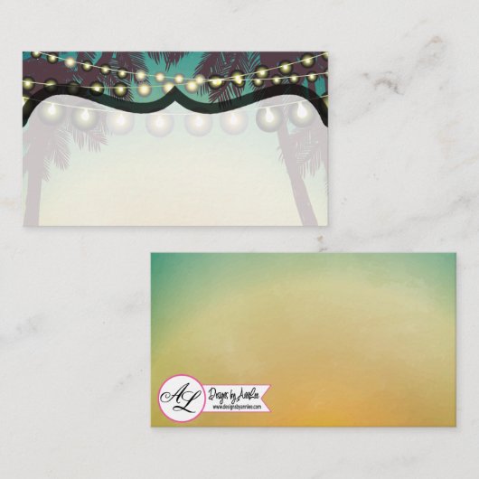 Blank Place Cards Beach Sunset Palm Tree String Li Plaatskaartje (Voorkant / Achterkant)