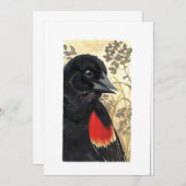 Blank - Rood gevleugelde zwarte vogel Waterverf Bedankkaart (Voorkant / Achterkant)