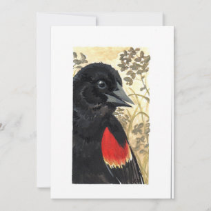 Blank - Rood gevleugelde zwarte vogel Waterverf Bedankkaart