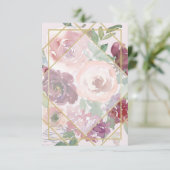 Blank roze bloem- en gouden geometrische trouw  kaart (Staand voorkant)