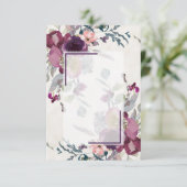 Blank roze en bordeaux bloemrijke budget bruiloft  kaart (Staand voorkant)