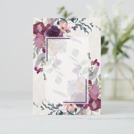 Blank roze en bordeaux bloemrijke budget bruiloft  kaart (Staand voorkant)