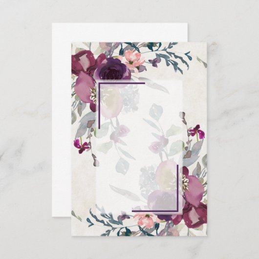 Blank roze en bordeaux bloemrijke budget bruiloft  kaart (Voorkant / Achterkant)