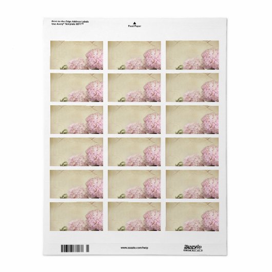 Blank roze Hydrangea bruiloft print je eigen Etiket (Full Sheet)