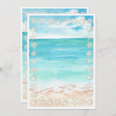 Blank Seaside seashell Summer Blue Elegant Pretty Kaart (Voorkant / Achterkant)