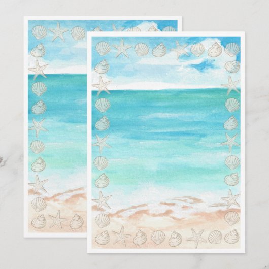 Blank Seaside seashell Summer Blue Elegant Pretty Kaart (Voorkant / Achterkant)