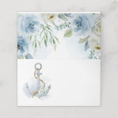 Blank Sjabloon Dusty Blue Floral Anchor Wedding Plaatskaartje (Buitenkant ongevouwen)