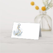 Blank Sjabloon Dusty Blue Floral Anchor Wedding Plaatskaartje (Voorkant)