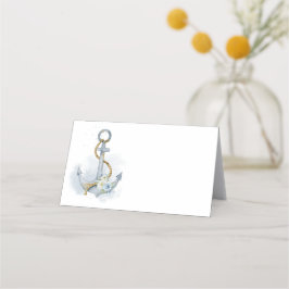 Blank Sjabloon Dusty Blue Floral Anchor Wedding Plaatskaartje